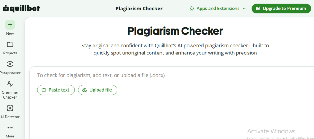 We can check plagiarism from Quillbot.