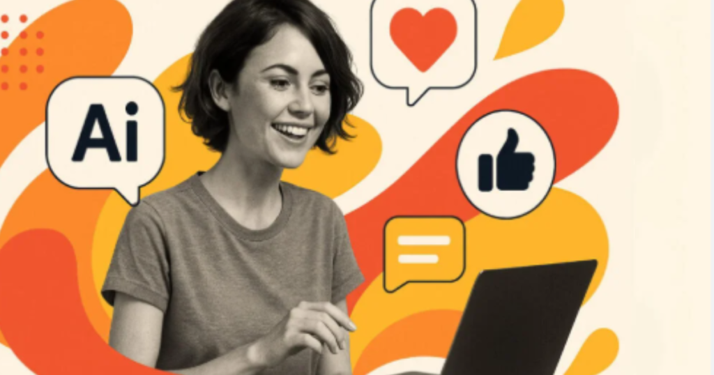 This image shows a girl making a social media post.